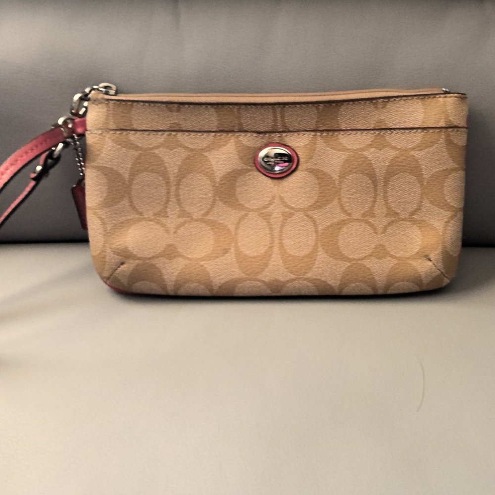 Coach Tan/Pink Double Section Wristlet 8.5"x5"